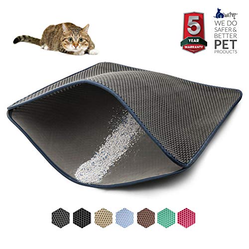 Book Cover WePet Cat Litter Mat, Kitty Litter Trapping Mat, Large Size, Honeycomb Double Layer Mats, No Phthalate, Urine Waterproof, Easy Clean, Scatter Control, Catcher Litter Box Rug Carpet 30x25 Inch Grey