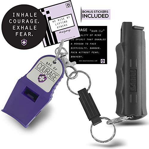 Book Cover SABRE Pepper Spray Quick Release Self Defense Keychain and Emergency Whistle - Police Strength - College Dorm Room Essentials - Cute Pepper Spray Bundle