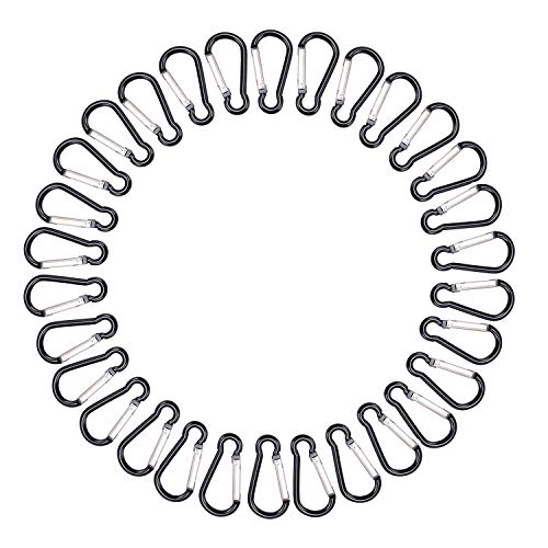 SAMLOO 30pcs Small Aluminum Carabiner Spring Clip Hook Keychain for Camping Hiking Fishing Traveling Backpack Bottle DIY (Black)