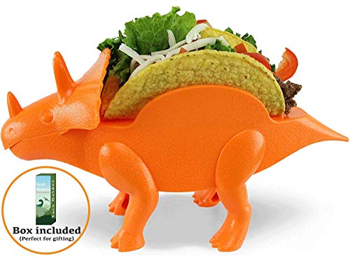 Book Cover Triceratops Taco Holder - Dinosaur (Holds 2 Tacos!) Orange Color - for Jurassic & Taco Tuesdays and Parties - Perfect Gift for Kid Taco Lovers - Perfect for Kids AND Adults GrubKeepers by PENKO