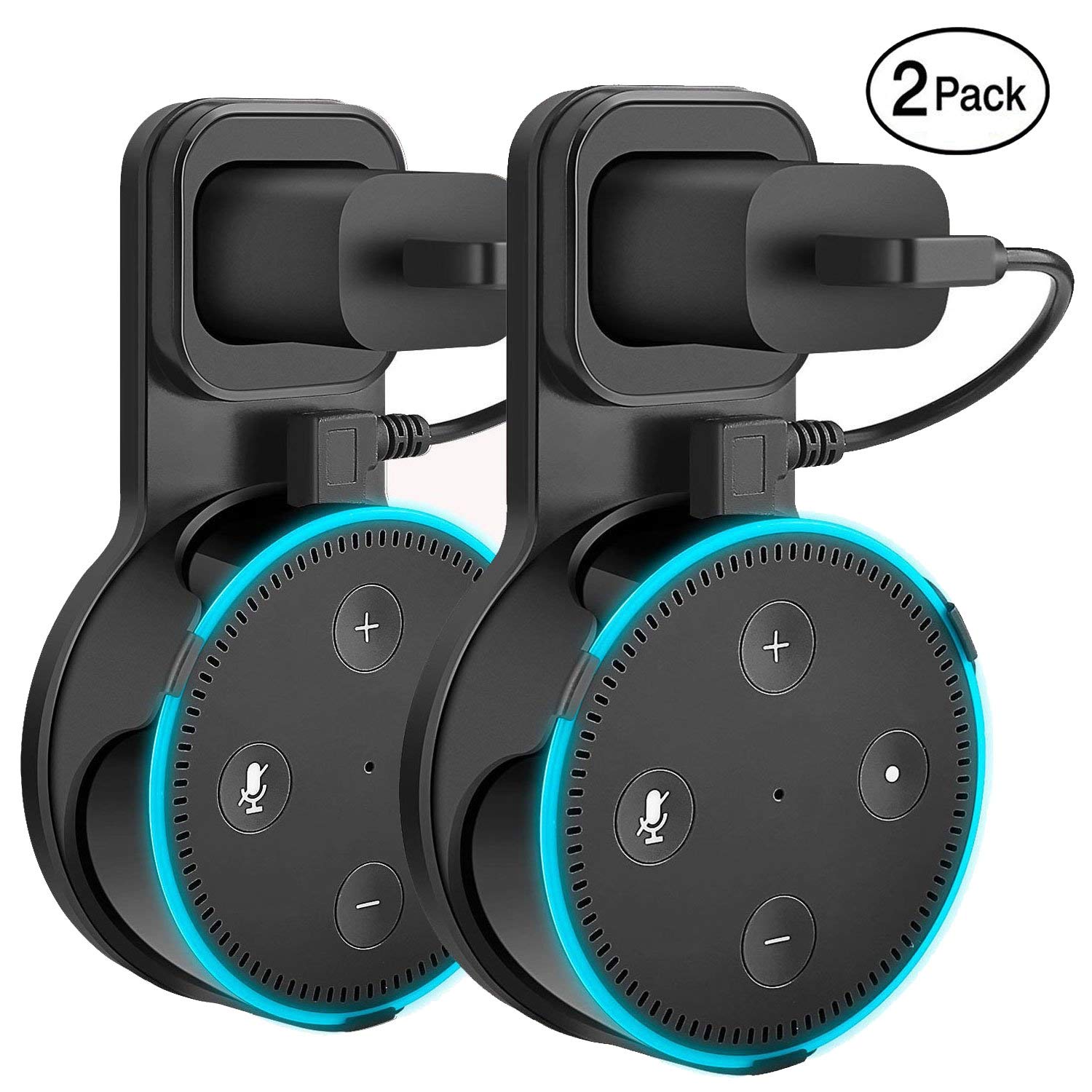 Book Cover Yuanling Outlet Wall Mount Hanger Stand for Dot 2nd Generation, A Space-Saving Solution for Your Smart Home Speakers Without Messy Wires or Screws (Black 2 Pack)