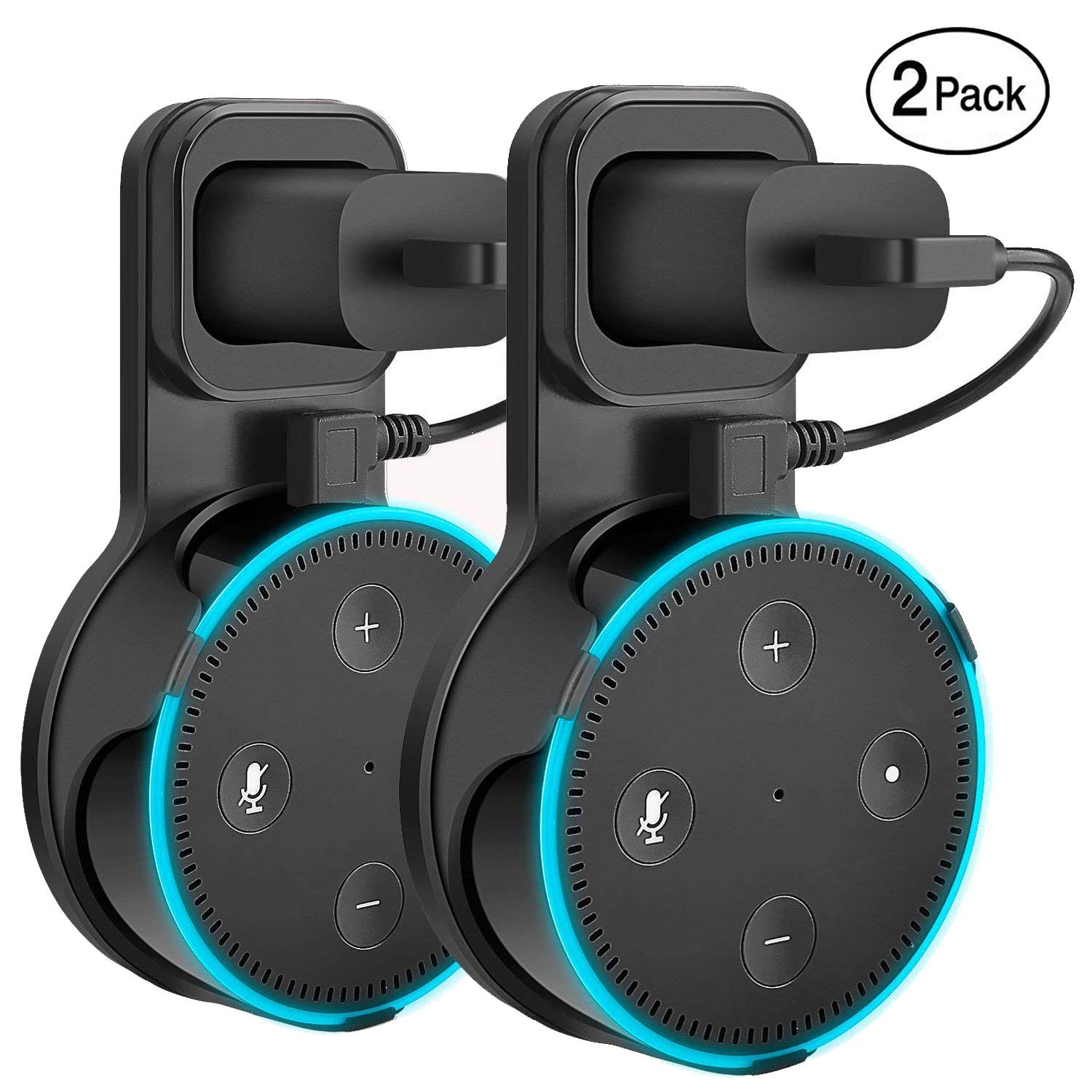 Yuanling Outlet Wall Mount Hanger Stand for Dot 2nd Generation, A Space-Saving Solution for Your Smart Home Speakers Without Messy Wires or Screws (Black 2 Pack)