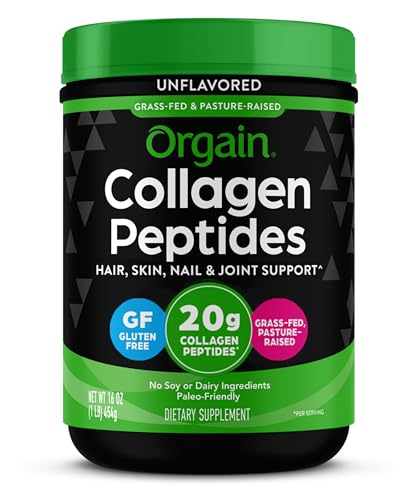 Orgain Grass Fed Hydrolyzed Collagen Peptides Protein Powder - Paleo & Keto Friendly, Amino Acid Supplement, Pasture Raised, Gluten Free, Dairy Free, Soy Free, Non-GMO, Type I and III, 1 Pound