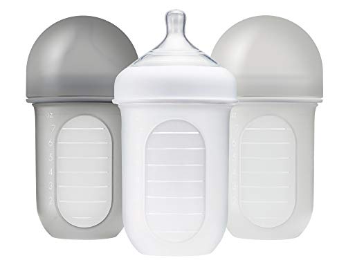 Boon, NURSH Reusable Silicone Pouch Bottle, Air-Free Feeding, 8 Ounce with Stage 2 Medium Flow Nipple (Pack of 3), Clear (B11224)