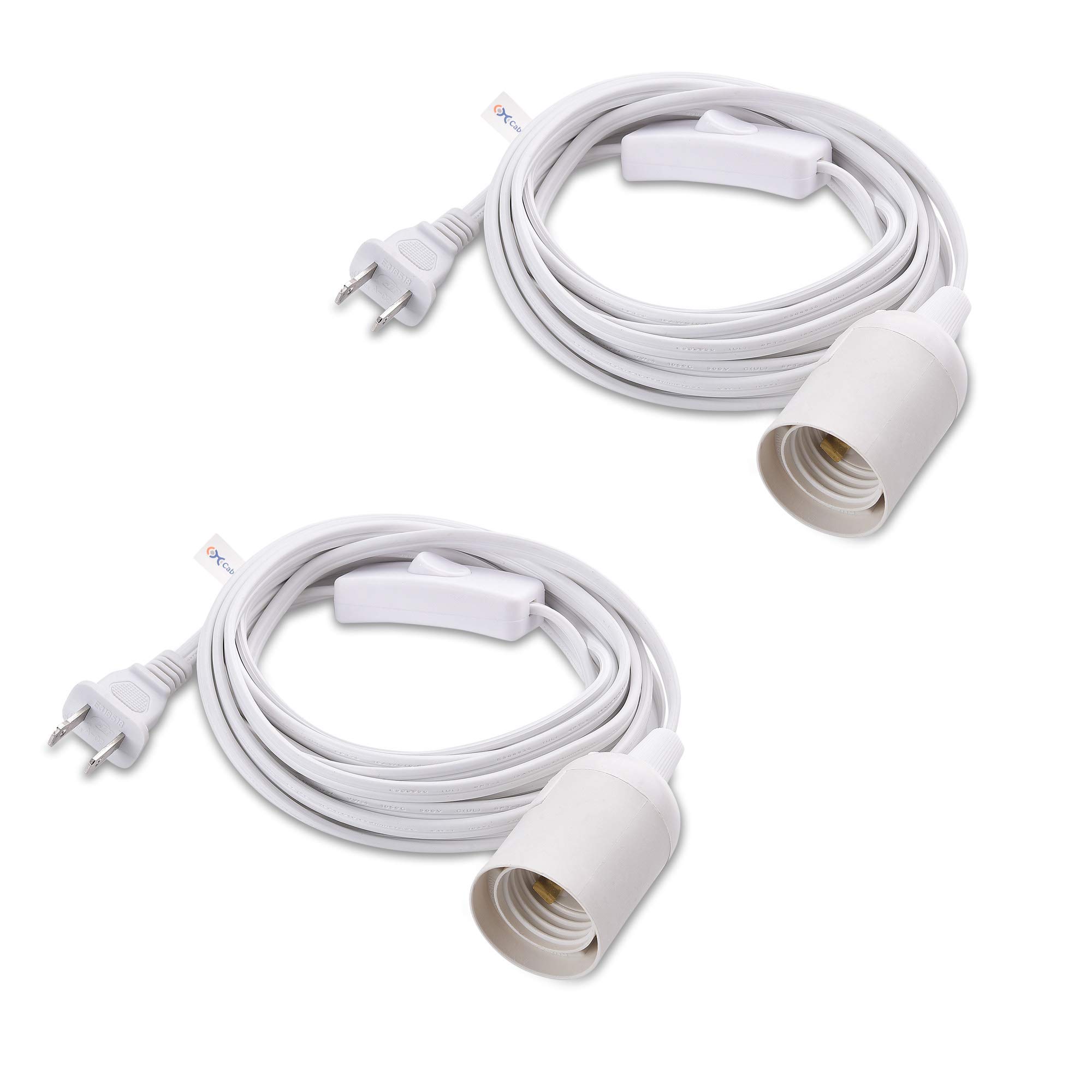 Cable Matters 2-Pack Hanging Light Cord with Switch 15 ft (Pendant Light Cord/Light Socket with Cord) in White 15 ft White