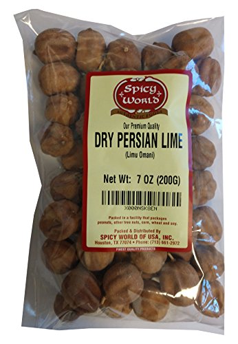 Spicy World Dried Persian Limes (Lime Omani) 7 Ounce Bag - Approx 25-30 Count! - Limu Omani Dried Whole Lime