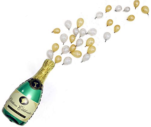 Pop The Bubbly! Balloon Pack Giant Champagne Balloon Kit, 40" Large Champagne Balloon with 30 Gold & Silver Mini Latex Balloons - Party Decorations for Bachelorette, 21st Birthday Party Decorations