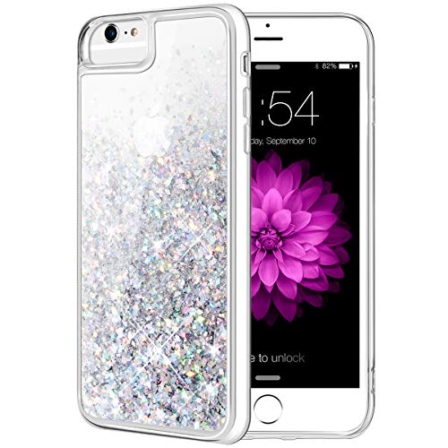 Caka 6S Plus Case, 8 Plus Glitter Case Girly Flowing Liquid Bling Glitter Sparkle Soft TPU Case for 6 Plus 6S Plus 7 Plus 8 Plus (5.5 inch) (Silver)