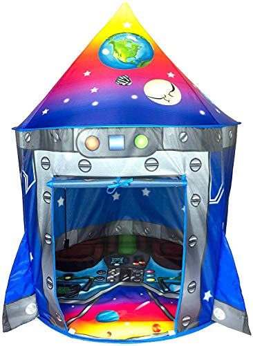 Book Cover Rocket Ship Kids Play Tent | Unique Space and Planet Design Tent for Boys and Girls | Indoor and Outdoor Imaginative Activities, Games & Gift
