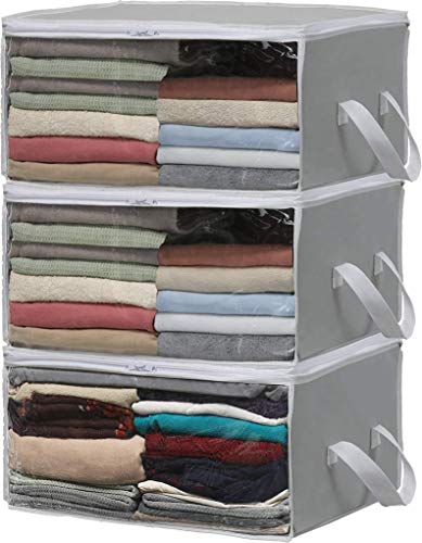Book Cover Simple Houseware 3 Pack Foldable Closet Organizer Clothing Storage Box with Clear Window, Grey