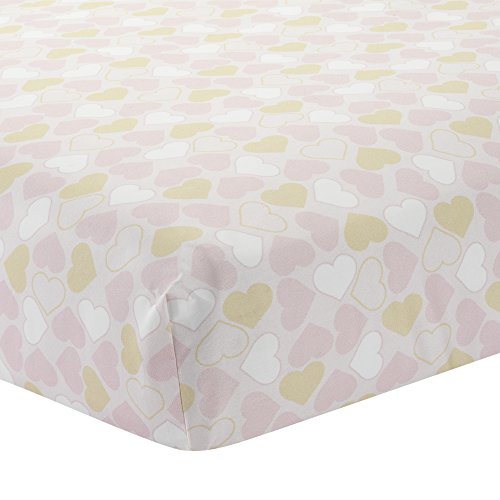 Lambs & Ivy Baby Love Heart Fitted Crib Sheet, Pink/Gold/White, 28" x 52"
