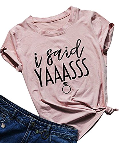 Book Cover Letter Print T Shirt Women I Said Yaass Casual Short Sleeve Tshirt Top Size M (Pink)