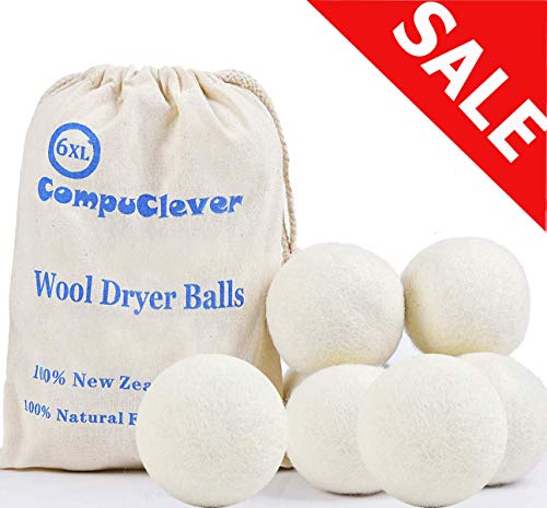 Wool Dryer Balls Organic XL 6-Pack Natural Fabric Softener Laundry Dryer Ball 100 Percent New Zealand Fabric Softener for 1000 Loads Baby Safe  Hypoallergenic Reduce Wrinkles Shorten Drying Time