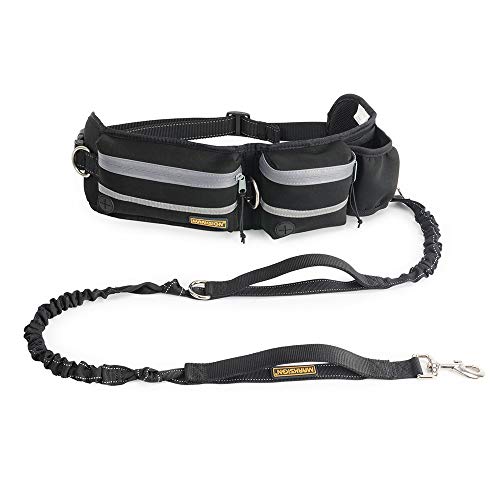 FURRY BUDDY Hands Free Dog Leash, Dog Walking Training Belt Shock Absorbing Bungee Leash up to 180lbs Large Dogs, Phone Pocket Water Bottle Holder, Fits All Waist Sizes from 28” to 48”