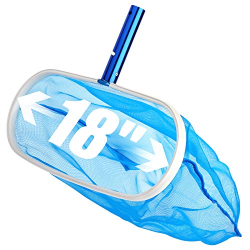 Sabuy Heavy Duty Deep-Bag Swimming Pool Leaf Net Skimmer Rake with Nylon Medium Fine Mesh for Cleaning Swimming Pools, Hot Tubs, Spas and Fountains, Blue, 18 Inch