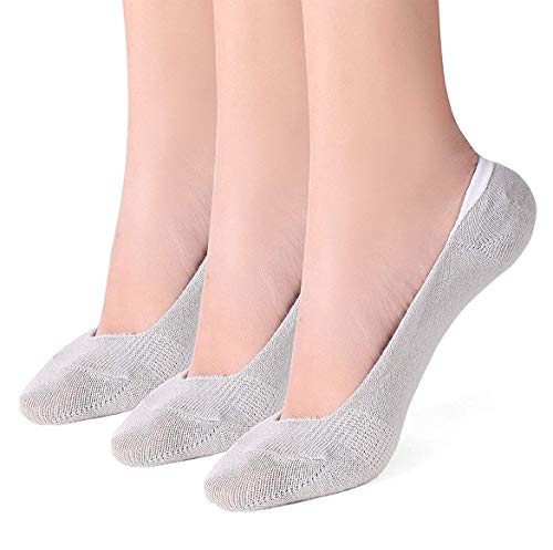 No Show Socks Women Non Slip Low Cut Socks No Show Liner Socks (3 Pairs Grey, Shoe size:8.5-10)