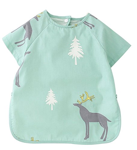 F&C Toddler Baby Short sleeve Waterproof Sleeved Bib (Deer, 3T(90-100CM))