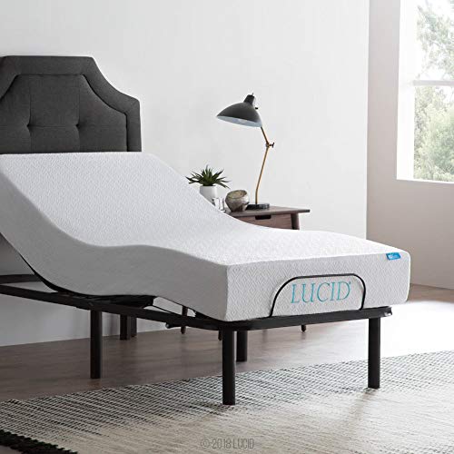 Book Cover LUCID L100 Adjustable Bed Base Steel Frame - 5 Minute Assembly - Head and Foot Incline - Wired Remote Control - Twin XL
