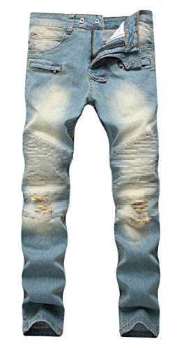 Book Cover NITAGUT Men's Ripped Slim Straight fit Biker Jeans with Zipper Deco