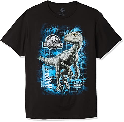 Jurassic World boys Jurassic World 2 Blue Raptor Grid Short Sleeve T-shirt T Shirt, Black, Medium US