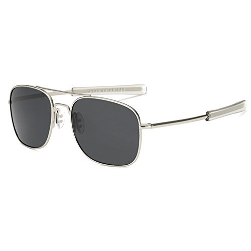 LUDEM Mens Military Aviator Sunglasses Polarized Square 55mm Pilot Bayonet Temples