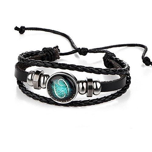 Loweryeah Hand Woven Beads Retro Constellation Hand Chain 12 Twelve Constellation Pu Leather Bracelet