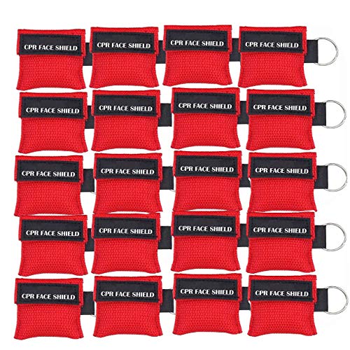 LSIKA-Z 20pcs CPR Face Shield Mask Keychain Keying Emergency Kit CPR Face Shields Pocket Mask for First Aid or CPR Training (Red-20)