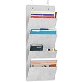 Simple Houseware Over the Door Hanging Wall File Organizer, 4 Pocket File Holder with 13" Width for Office Supplies Storage, Grey
