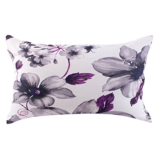 Book Cover LAZAMYASA Fresh Animal Style Beautiful Rustic Birds Cotton Linen Blend Printed Cushion Cover Cotton Couch Throw Pillow Case Sham Pillowcase 12x20in, Purple Flower