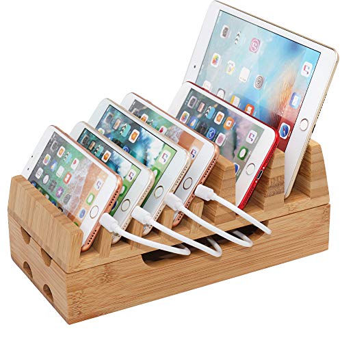 Book Cover BEEBO BEABO Large Bamboo Multi Devices Charging Station Dock Organizer Desk Docking Rack Station Storage Container for Watch Phone Tablet(7-Slot Natural Bamboo)
