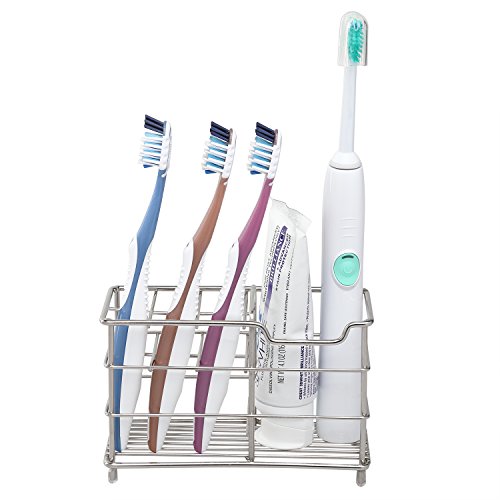 Book Cover Amazer Toothbrush Holder Stainless Steel Rustproof Metal Bathroom Toothpaste Holder Stand with Multi-Functional 7 Slots for Toothbrush Toothpaste Cleanser