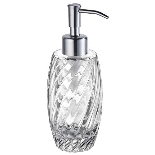 SUCASA Liquid Soap Dispenser Brushed Nickel Stainless Steel Pump Head Designed 10 Ounce Glass Jar for Bathroom Countertop Hand Soap Shampoo Shower Gel Dispense Not Foaming