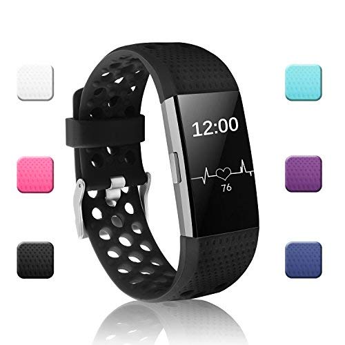Book Cover POY Replacement Bands Compatible for Fitbit Charge 2, Adjustable Breathable Wristbands with Air Holes Straps