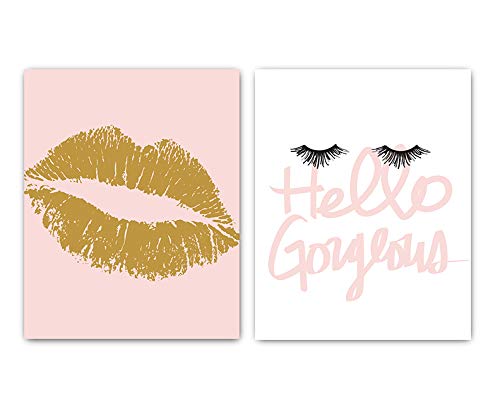 Book Cover Designs by Maria Inc. Set of 2 Fashionista Prints (Unframed) Lips & Lashes Wall Art Makeup Bathroom Decor (8x10) (Option 1)
