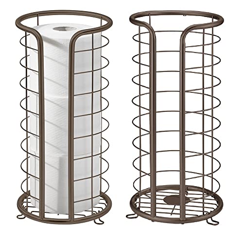 mDesign Free Standing Toilet Paper Holder Stand with Storage for 3 Rolls of Toilet Tissue - for Bathroom/Powder Room - Holds Mega Rolls - Pack of 2, Durable Wire with a Bronze Finish