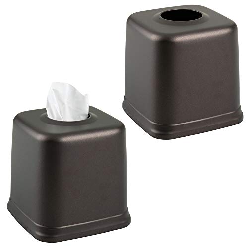 mDesign Square Metal Paper Facial Tissue Box Cover Holder for Bathroom Vanity Countertops, Bedroom Dressers, Night Stands, Home Office, Desks, Tables, 2 Pack - Bronze