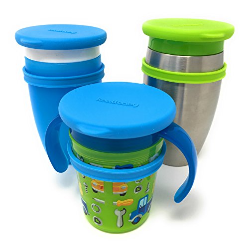 Book Cover Koaii Baby Custom Silicone Lids Compatible for All Munchkin Miracle 360 Cups. Helps Prevent Leakage and Keep Cups Clean from Dust and Dirt. More Color Combination Available. (Blue, Blue, Green).