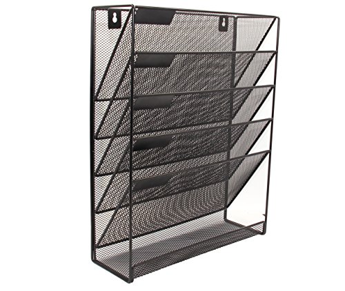 Book Cover Superbpag Hanging File Organizer, 6 Tier Wall Mount Document Letter Tray Organizer, Black