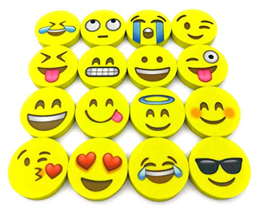 Book Cover O'Hill Pack of 120 Pack Emoji Pencil Erasers 16 Emoticons Novelty Erasers for Party Favors School Classroom Prizes Rewards