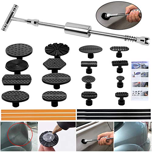 Book Cover ARISD Paintless Dent Repair Puller Kit - Dent Puller Slide Hammer T-Bar Tool with 16pcs Dent Removal Pulling Tabs for Car Auto Body Hail Damage Remover