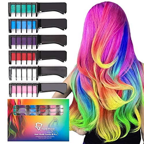 Qivange Hair Chalk Comb, 6 Pcs Temporary Non-Toxic Hair Coloring for Kids, Ideal Christmas Birthday Party Gifts for Girls Boys for Age 4 and Plus