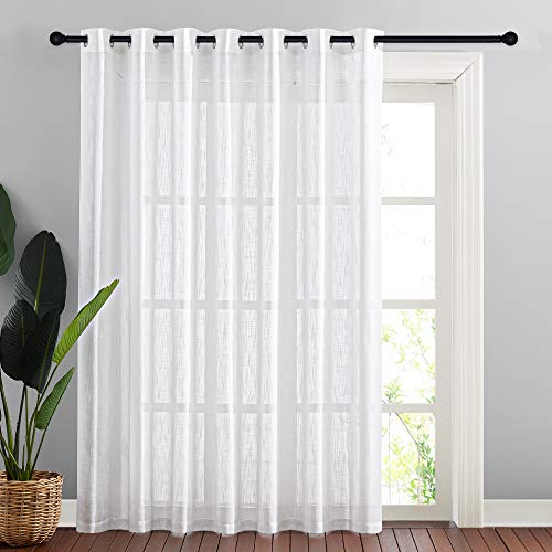 Book Cover NICETOWN Linen-Like Patio Door Curtains - Extra Wide Grommet Top Semi Voile Drape Sheer Panels for Sliding Glass Door, White, W100 x L84, 1 Panel