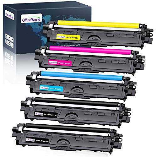 OfficeWorld Compatible Toner Cartridge Replacement for Brother TN221 TN225 TN-221 TN-225 Work with Brother MFC-9130CW HL-3170CDW HL-3140CW MFC-9330CDW Printer (2 Black, 1 Cyan, 1 Magenta, 1 Yellow)