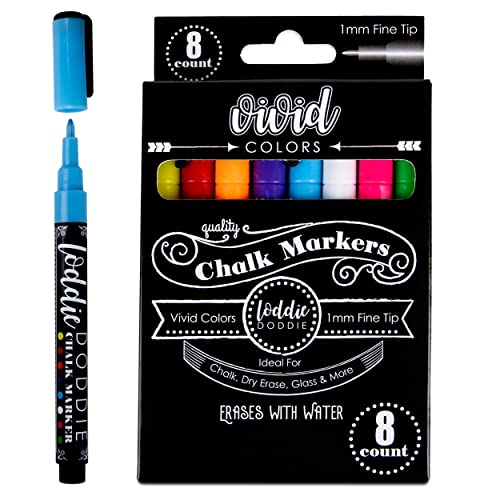 Loddie Doddie Fine Liquid Chalk Markers for Chalkboard - Erasable, Low-Odor Chalkboard Markers Erasable, Vivid Colors Chalk Pens 8 Count