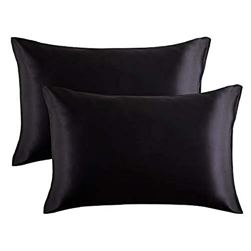 Bedsure Satin Pillowcase for Hir and Skin Silk Pillowcase 2 Pack King(Black, 20x40 inches) - Silk Pillow Cases Set of - Satin Pillow Covers with Envelope Closure