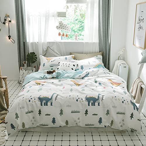 Book Cover HighBuy Kids Dinosaur Bedding Sets Twin Boys Cotton Duvet Cover Sets 3 Piece with Hidden Zipper Reversible Blue Checkered Pattern Comforter Cover for Girls Boys Teens Bedding Twin