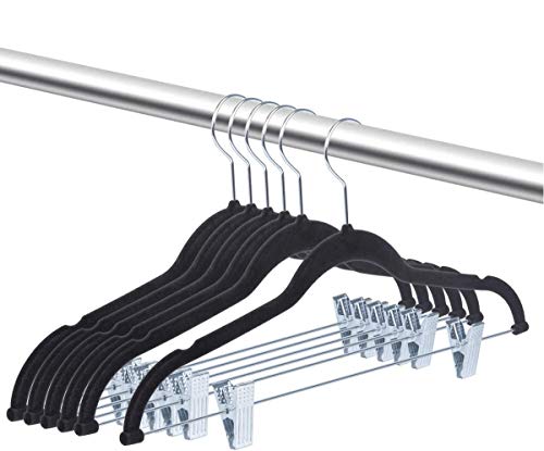OIKA Pants Hangers 20-Pack,16.7-Inch Long Velvet Hangers with Adjustable Clips, Non-Slip, Space-Saving for Trousers, Skirts, Coat, Dresses, Tank Tops-Black Hangers