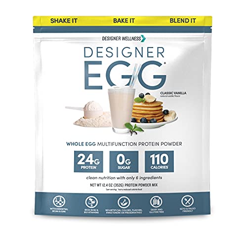 Book Cover Designer Wellness, Designer Egg, Natural Egg Yolk & White Protein Powder, Keto and Paleo Friendly, Low Calorie, Less Fat and Cholesterol, Classic Vanilla, 12.4 Ounce