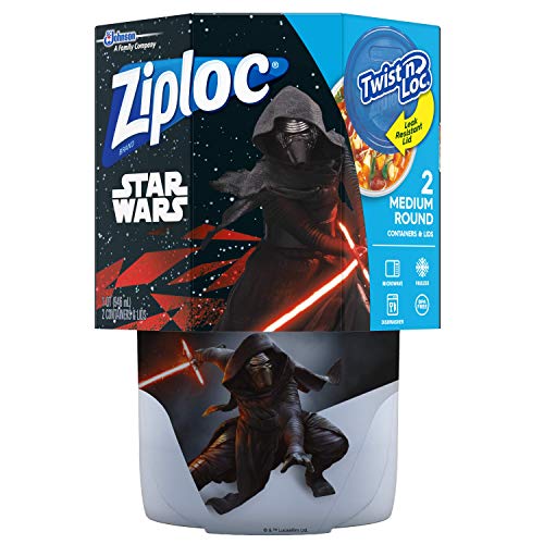 Ziploc Twist 'n Loc Containers for Food Storage and Meal Prep, Medium, 32 Oz, 2 Count, Featuring Star Wars Design