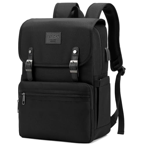 HFSX Backpack Bookbags Laptop Backpack for Women Men Vintage Backpack College Backpack Travel Bookbag Laptop Bookbags with USB Charging Port Black Backpacks Fits 15.6 inch Notebook
